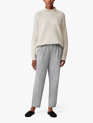 EILEEN FISHER Plain Tapered Ankle Wool Trousers, Moon Grey