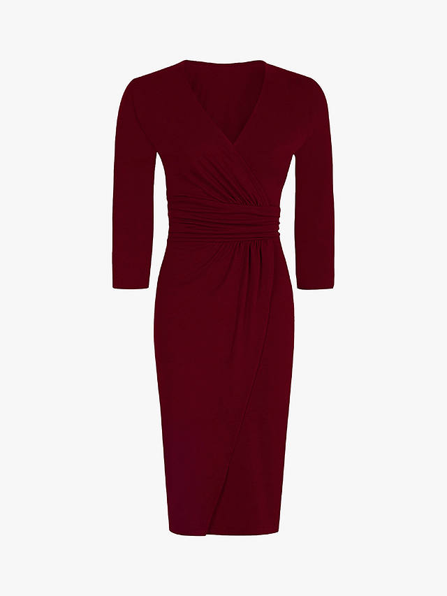 HotSquash Ascot Knee Length Mock-Wrap Dress, Burgundy