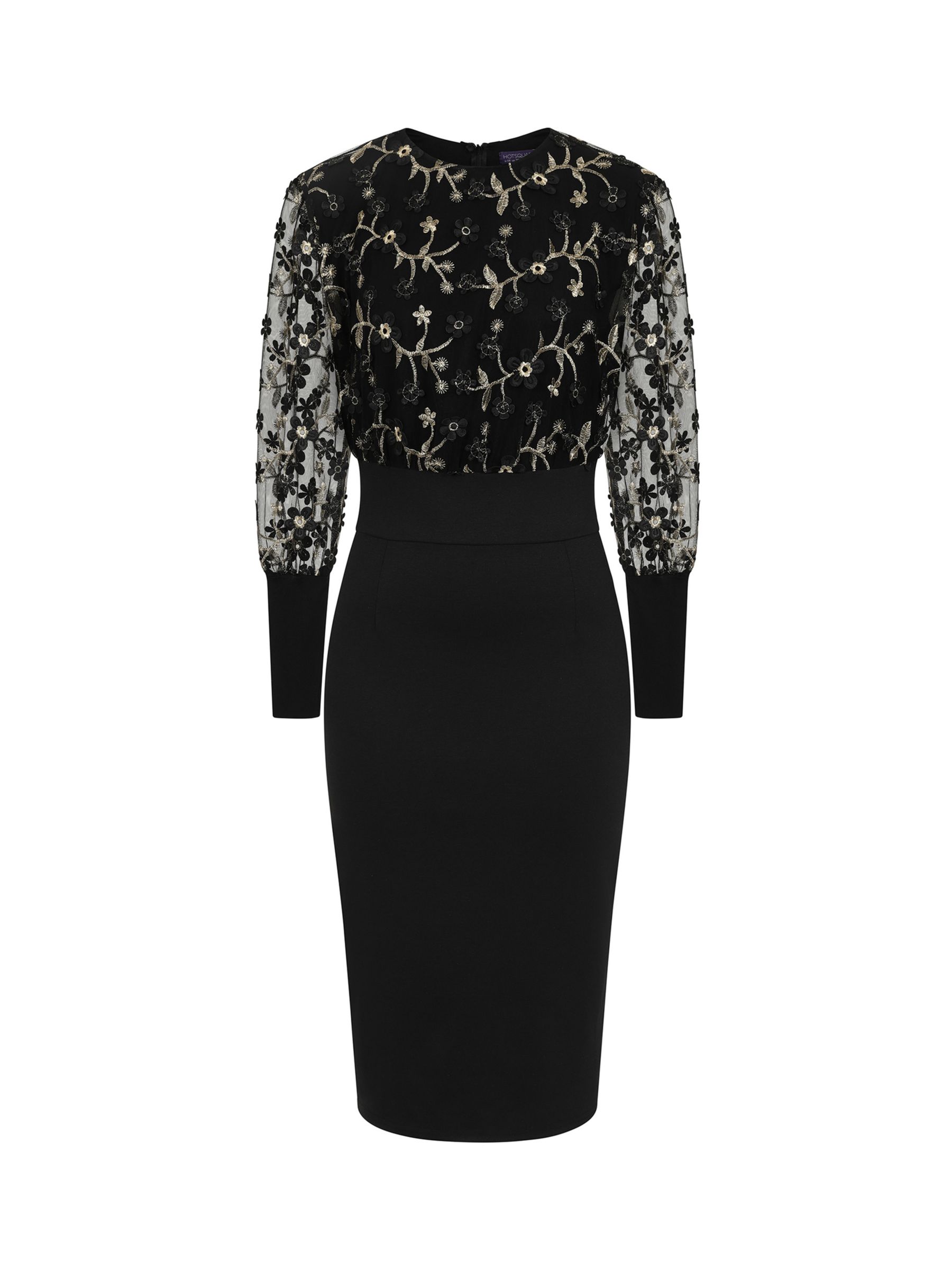Buy HotSquash Embroidered Bodice Pencil Dress, Black Online at johnlewis.com