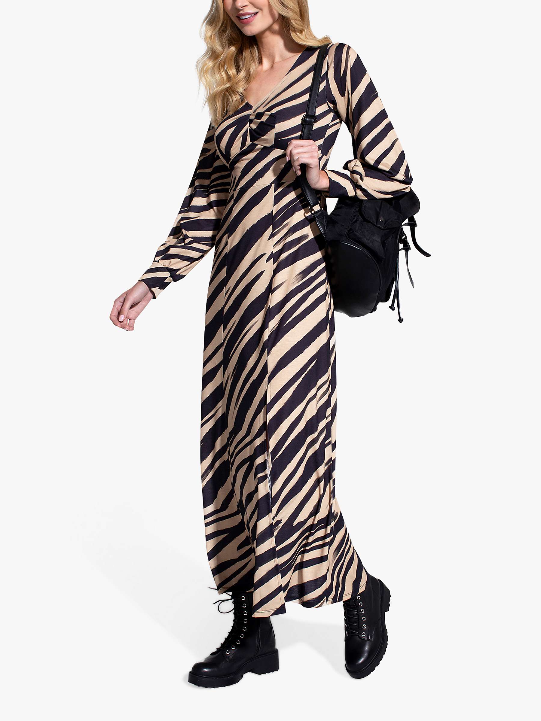 Buy HotSquash Long Sleeve Animal Print Maxi Dress, Camel/Black Online at johnlewis.com