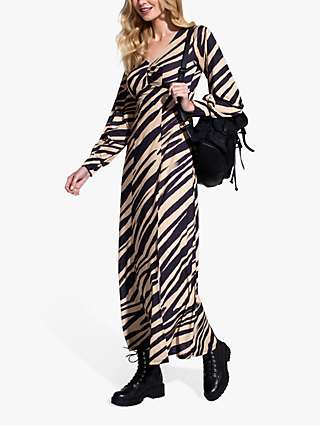 HotSquash Long Sleeve Animal Print Maxi Dress, Camel/Black
