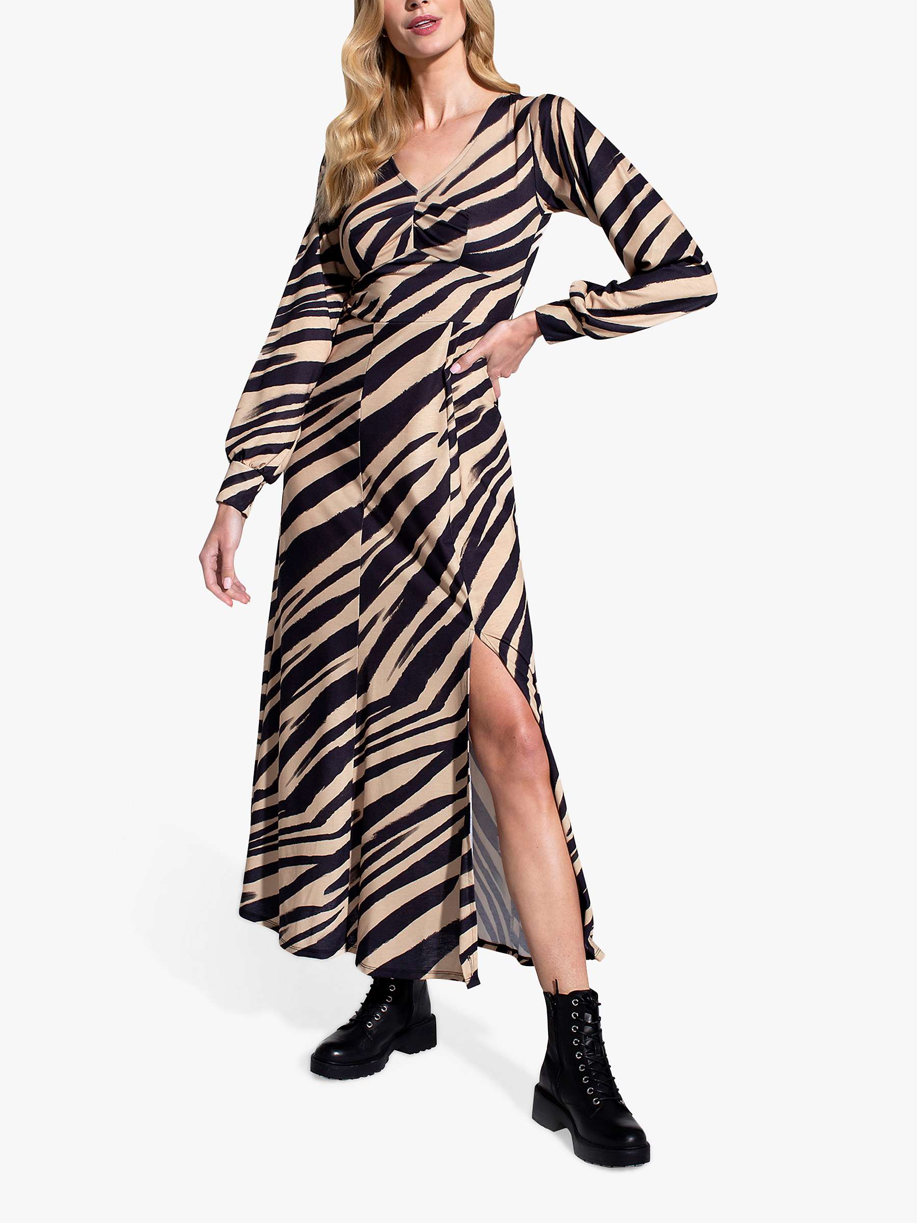 Buy HotSquash Long Sleeve Animal Print Maxi Dress, Camel/Black Online at johnlewis.com