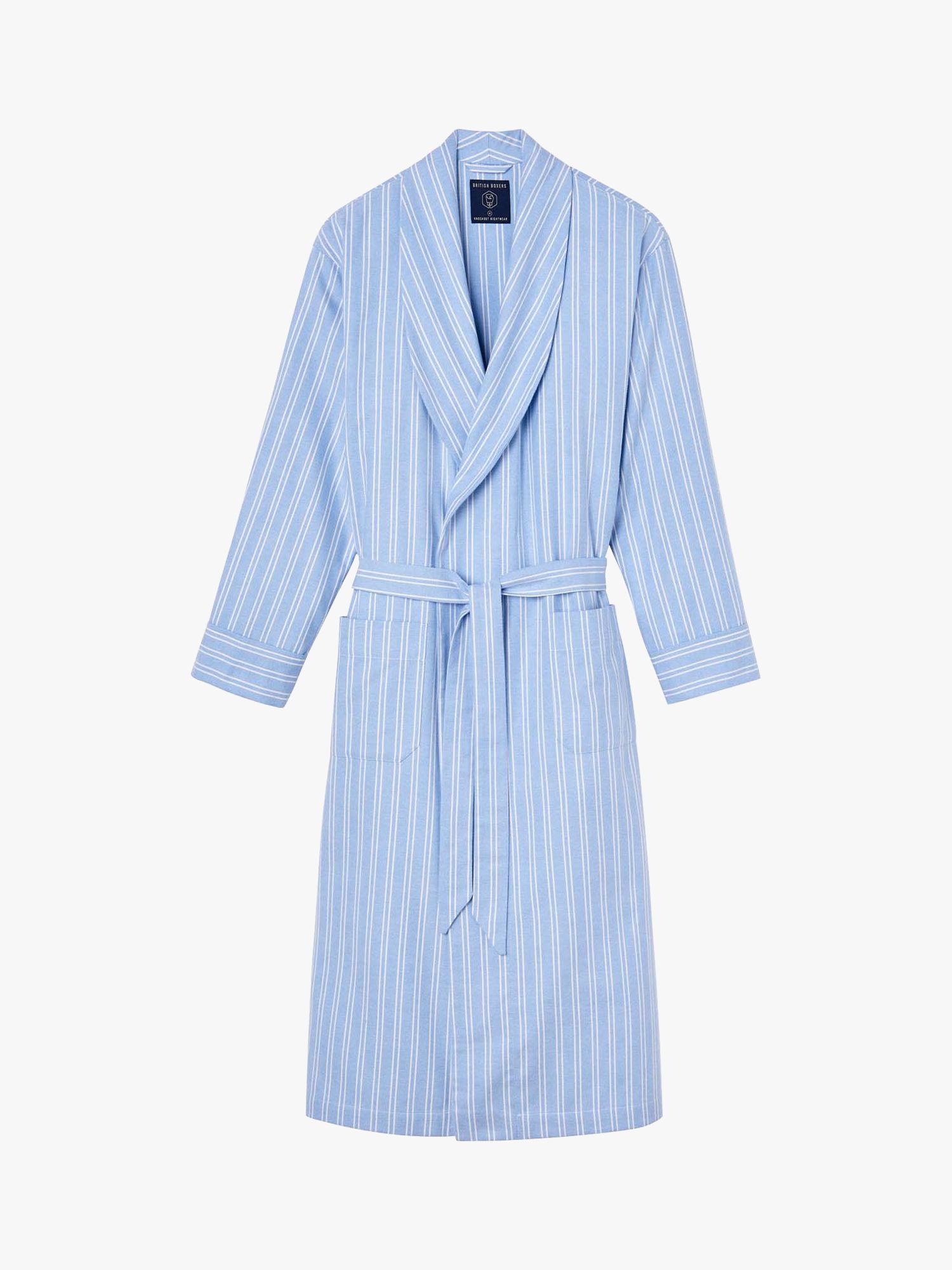 British Boxers Westwood Stripe Brushed Cotton Dressing Gown, Blue, S