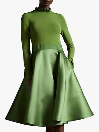 Ted Baker Zadi Frill Neck Fit And Flare Dress, Green