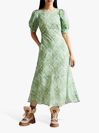 Ted Baker Guitaz Check Print Midi Dress, Light Green
