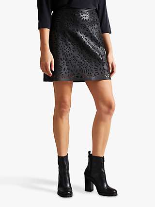 Ted Baker Keiss Faux Leather Laser Cut Mini Skirt, Black