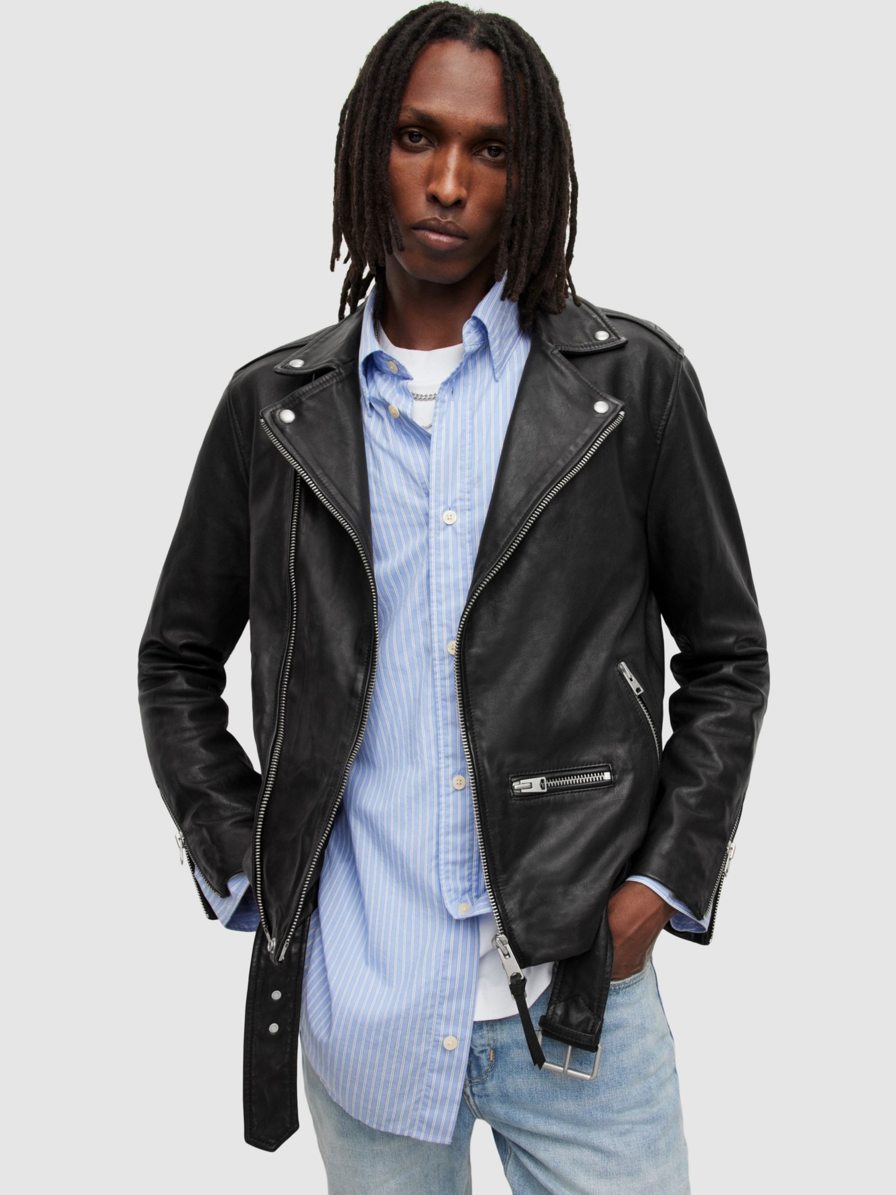 AllSaints Wick Leather Biker Jacket, Black, XS