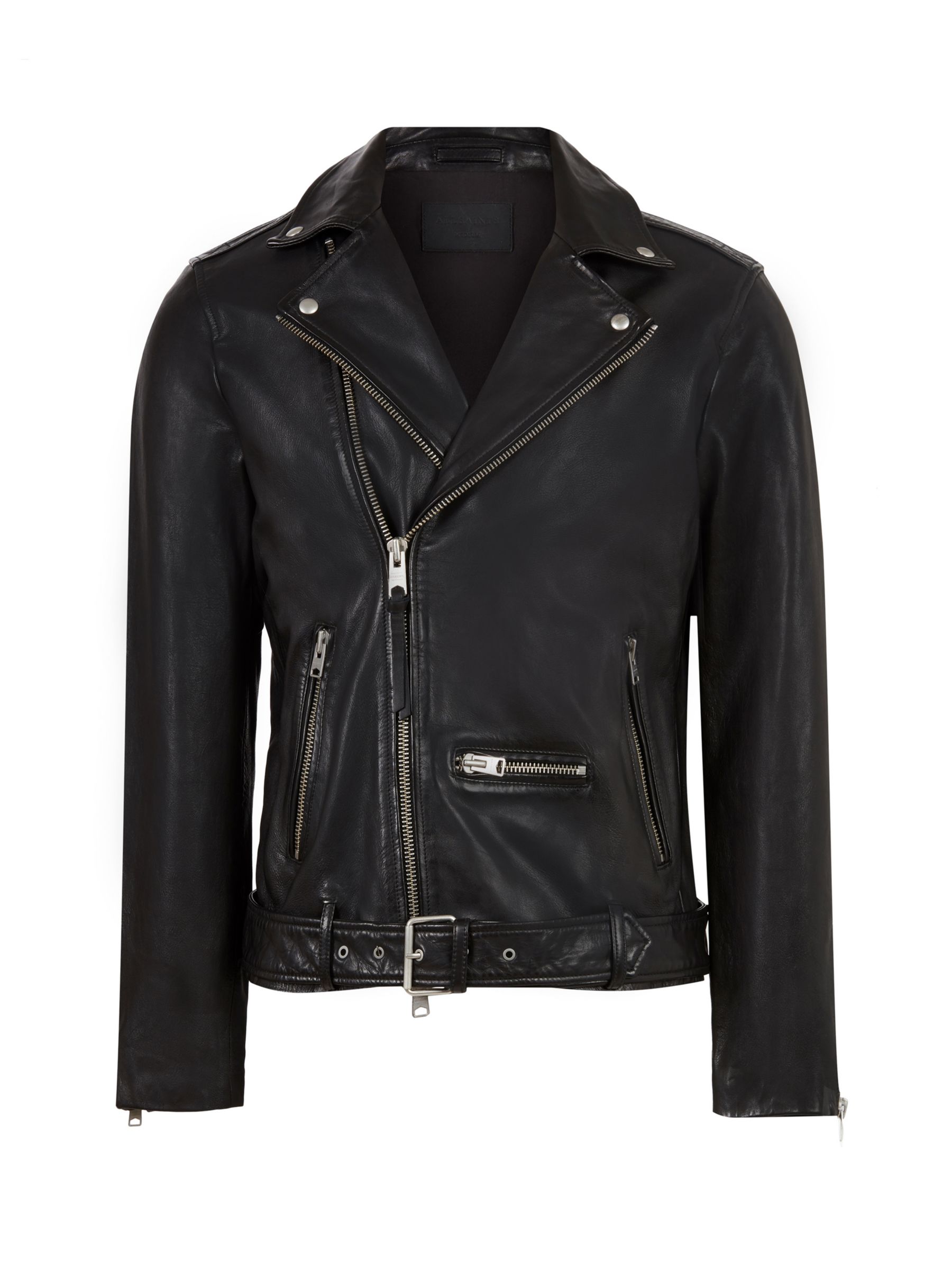 AllSaints Wick Leather Biker Jacket, Black at John Lewis & Partners