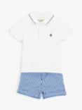 John Lewis & Partners Heirloom Collection Polo Top & Gingham Shorts Set, Blue
