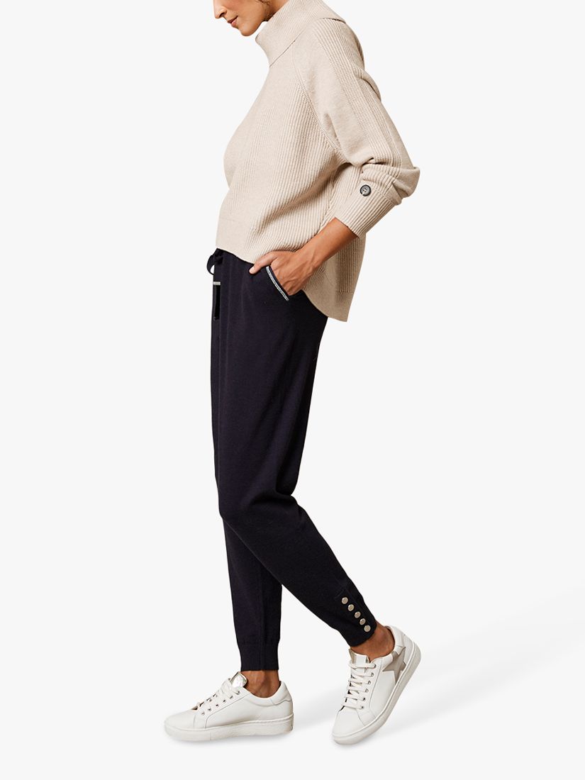 Mint Velvet Knitted Popper Tapered Trousers, Dark Blue