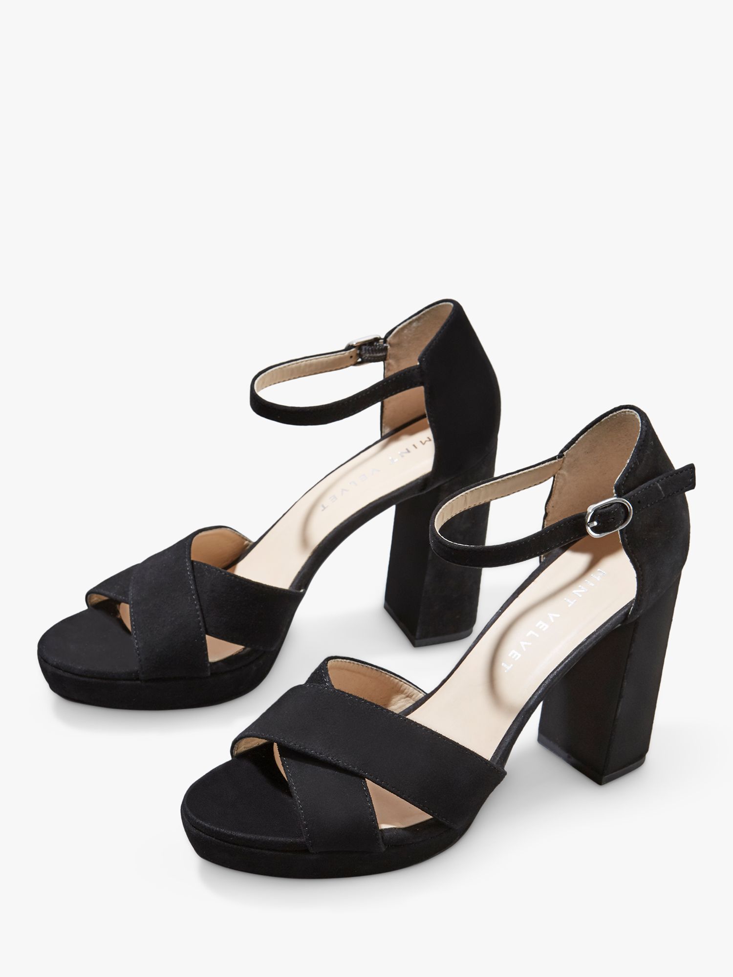 Mint Velvet Boo Suede Strappy Sandals, Black at John Lewis & Partners