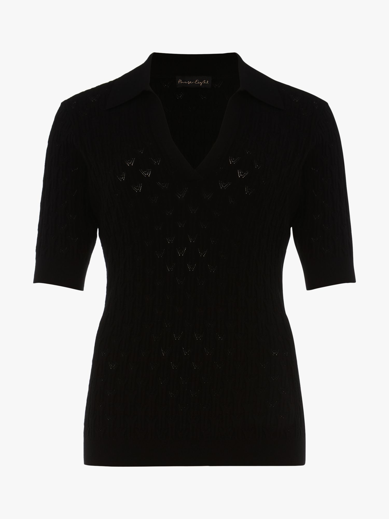 Phase Eight Sue Ribbed Polo Top, Black