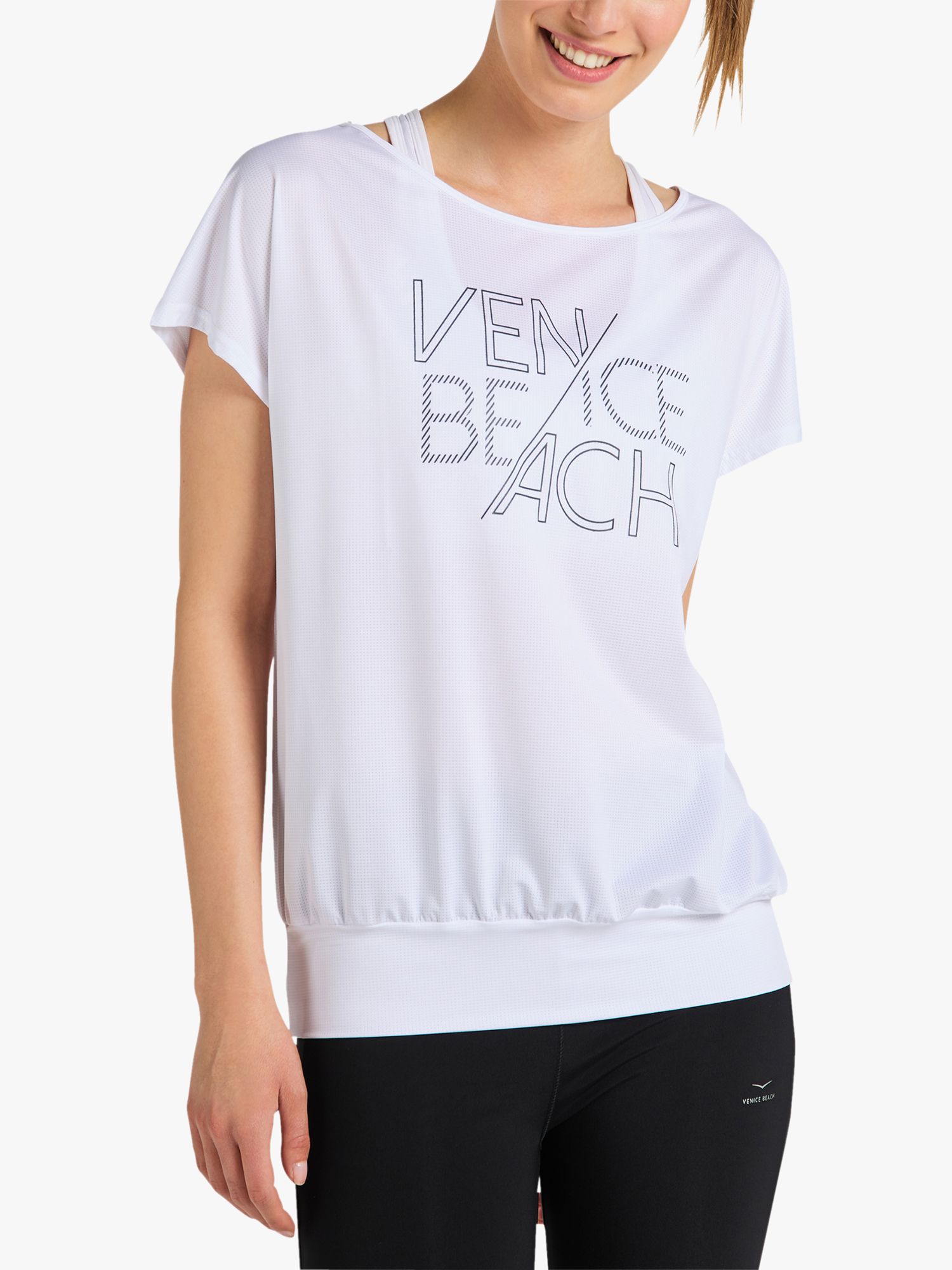 Venice Beach Mia Short Sleeve Gym Top, White at John Lewis & Partners