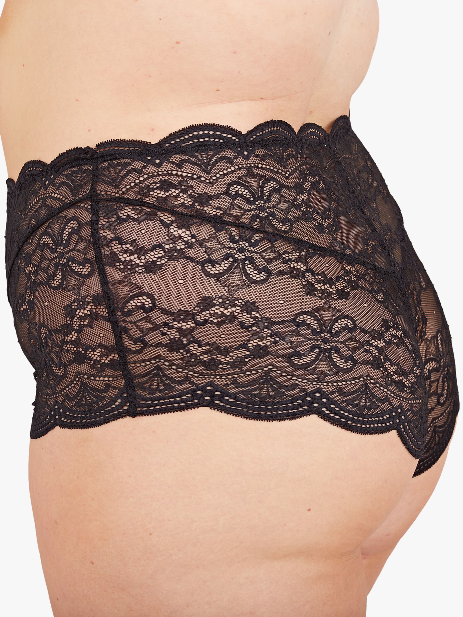 Oola Lingerie Scallop Lace Short Knickers, Black, 14-16