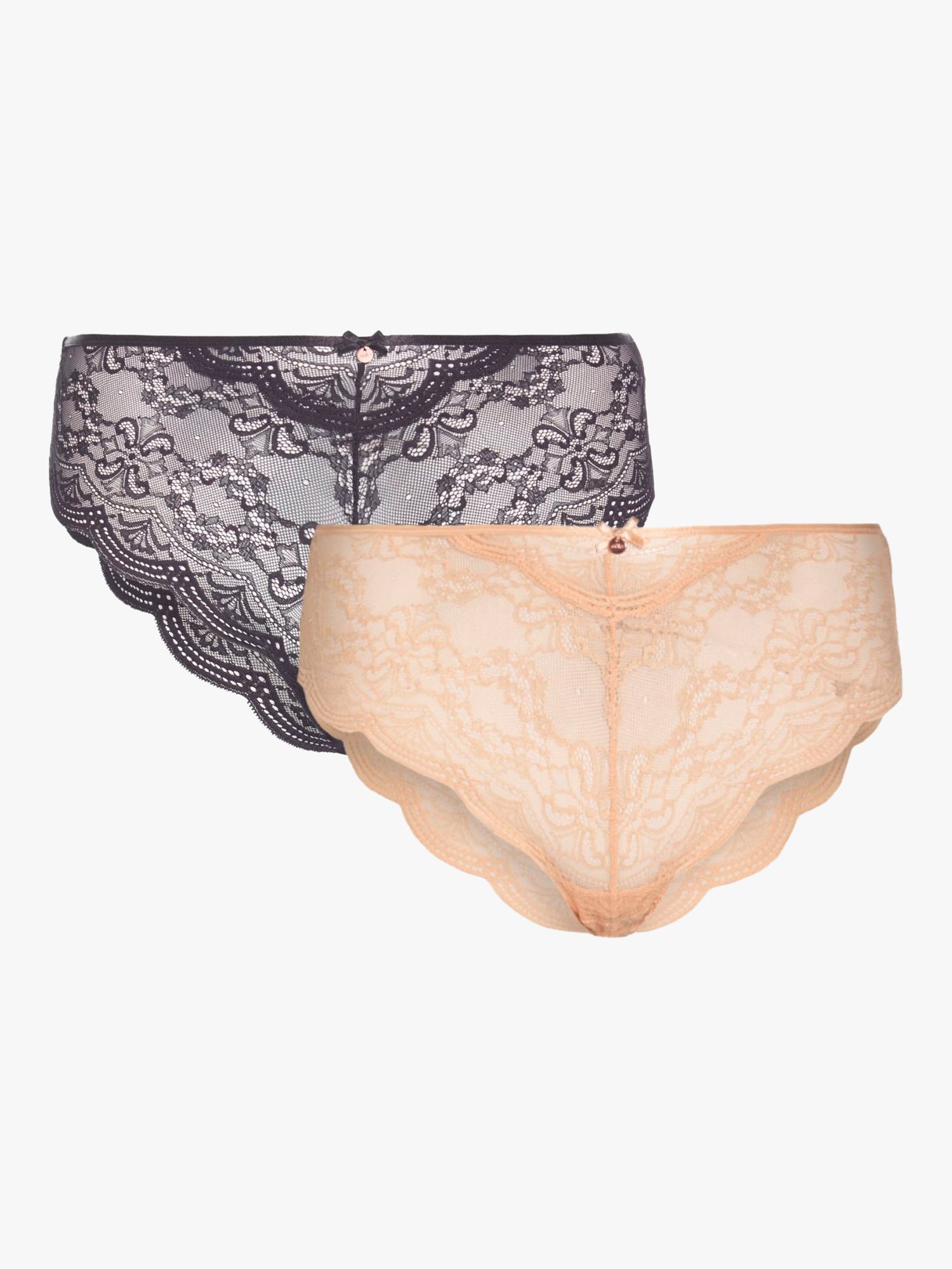 Oola Lingerie Scallop Lace Knickers, Pack of 2, Black/Latte, 14-16