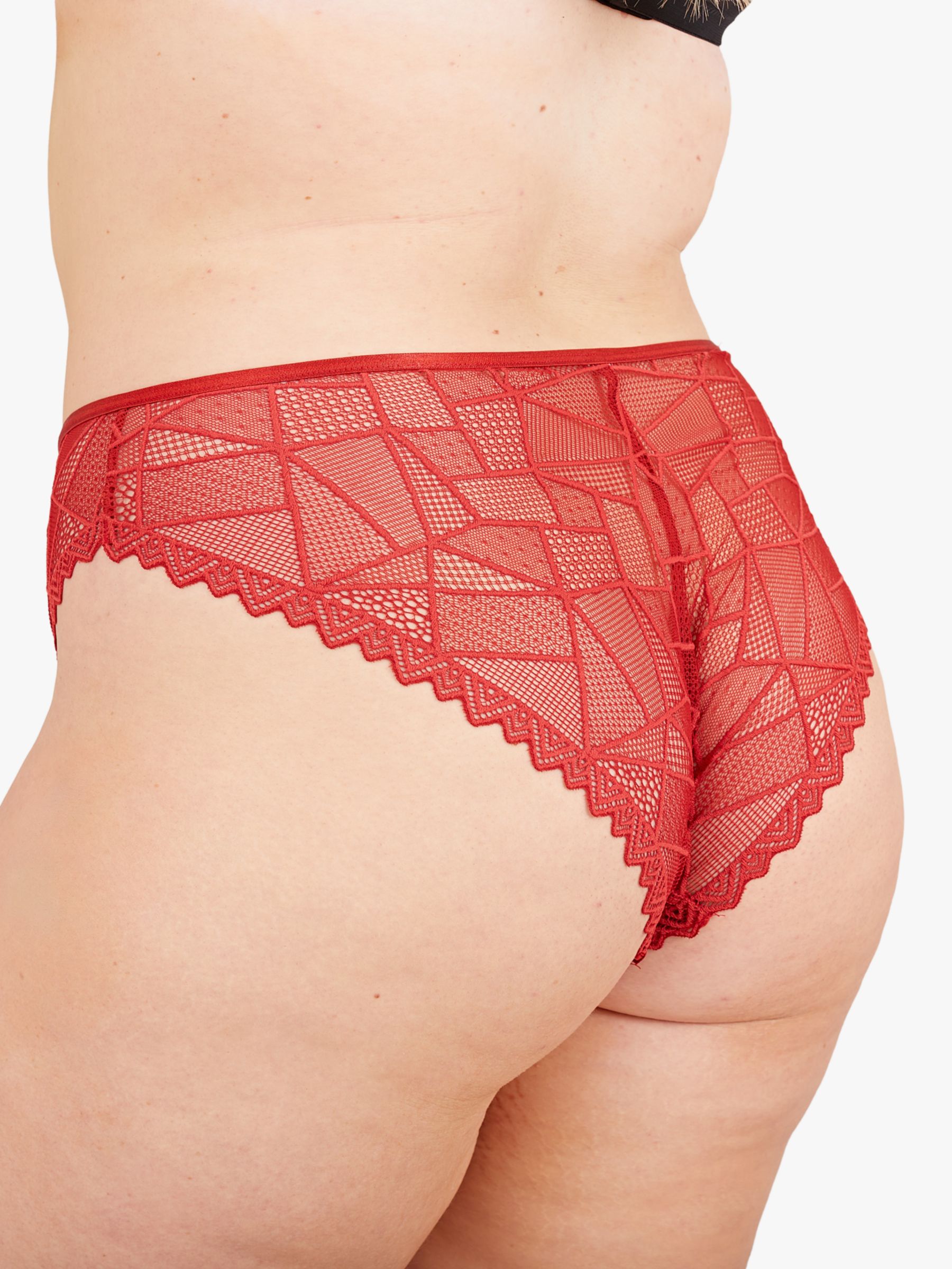 Oola Lingerie Geometric Lace Knickers, Red, 14-16