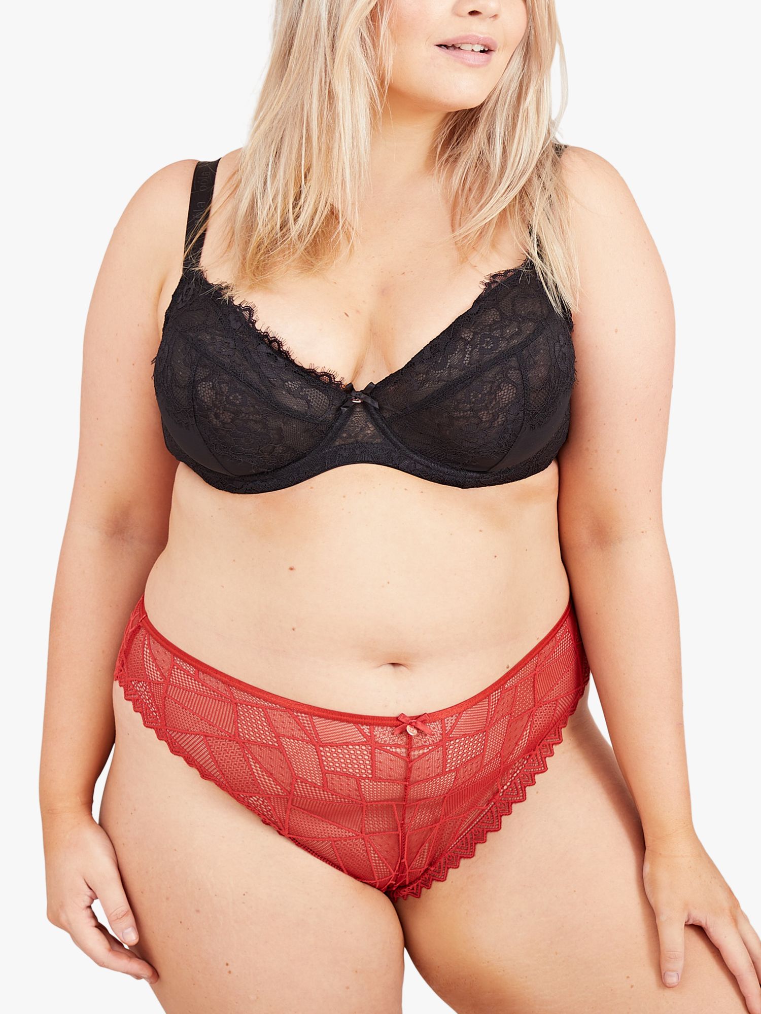 Oola Lingerie Geometric Lace Knickers, Red, 14-16