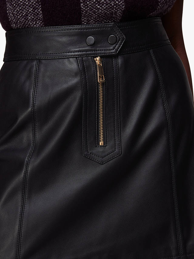 Whistles Zip Front Detail Leather Skirt, Black at John Lewis & Partners