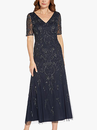 Adrianna Papell Petite Beaded Long Gown, Midnight