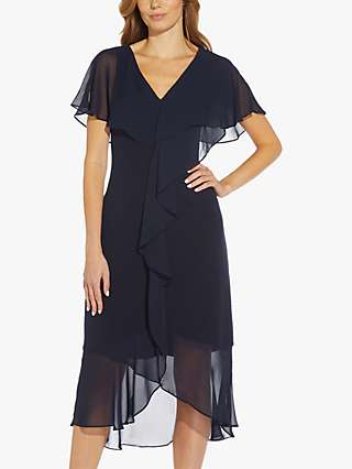 Adrianna Papell Crepe and Chiffon Cocktail Dress, Midnight