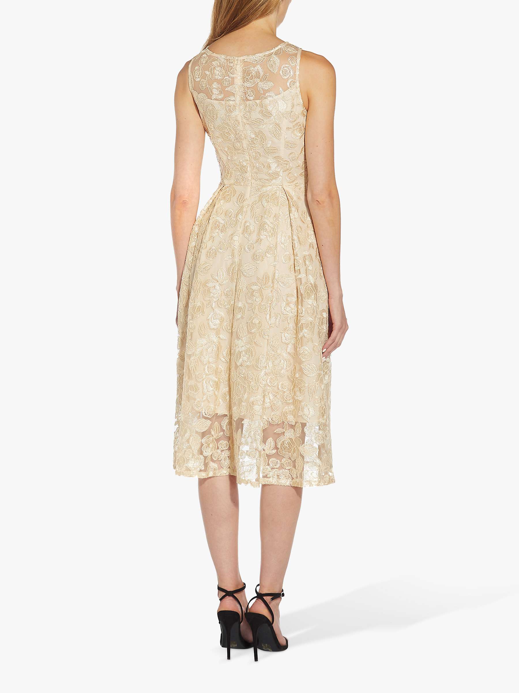 Adrianna Papell Embroidered Floral Tea Midi Dress, Light Champagne 