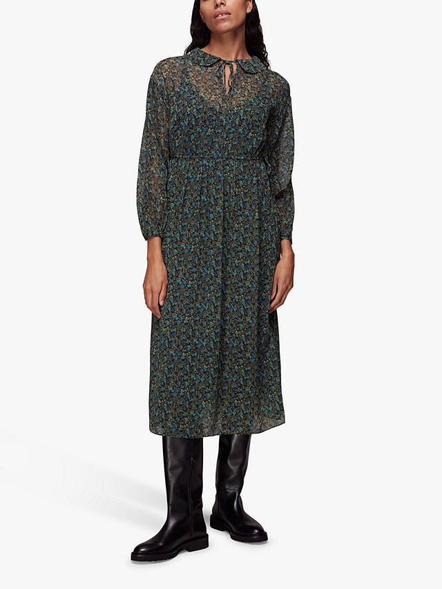 Whistles Stitch Floral Print Midi Dress, Green/Multi at John Lewis ...