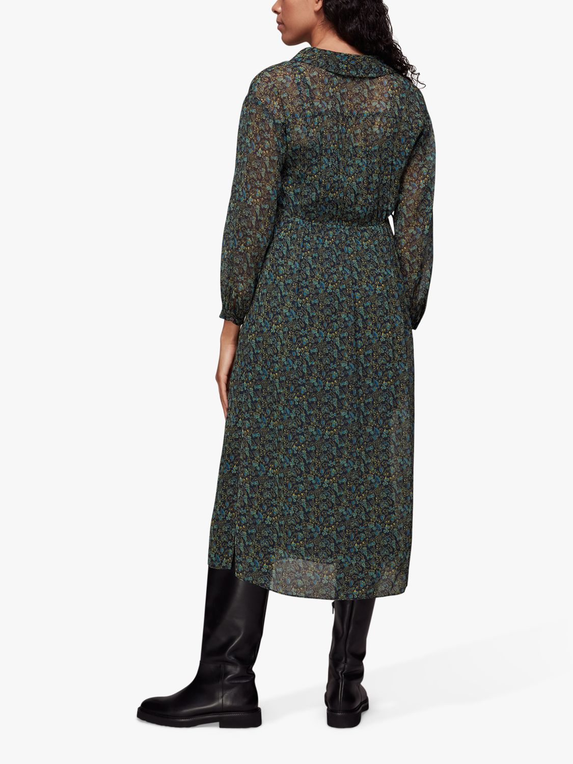 Whistles Stitch Floral Print Midi Dress, Green/Multi, 6