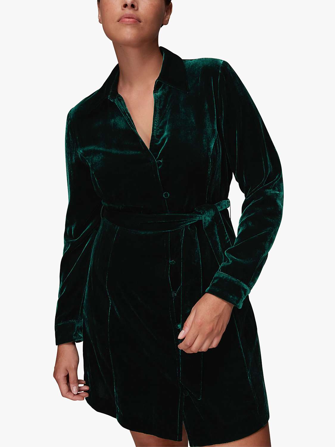 Whistles Velvet Wrap Mini Dress, Dark Green at John Lewis \u0026 Partners