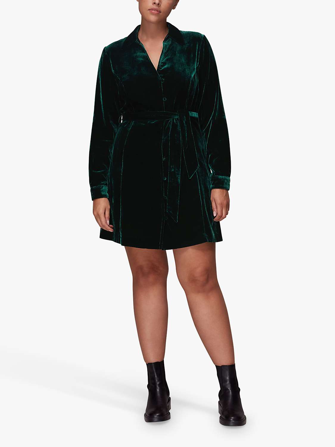 Buy Whistles Velvet Wrap Mini Dress, Dark Green Online at johnlewis.com