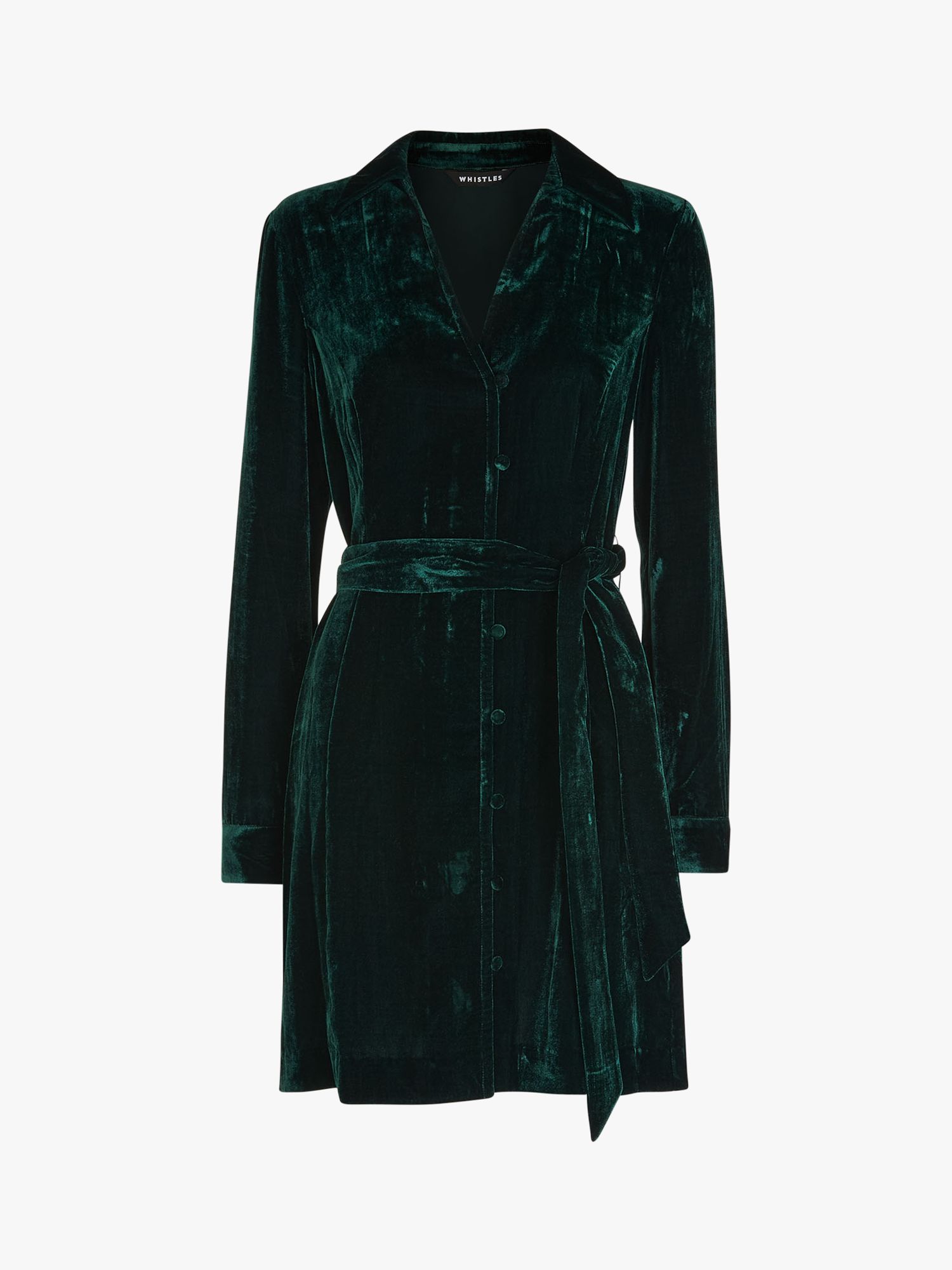 Whistles Velvet Wrap Mini Dress, Dark Green at John Lewis & Partners