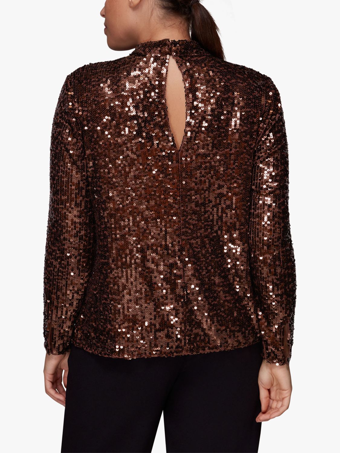 Whistles High Neck Sequin Top, Chocolate at John Lewis & Partners