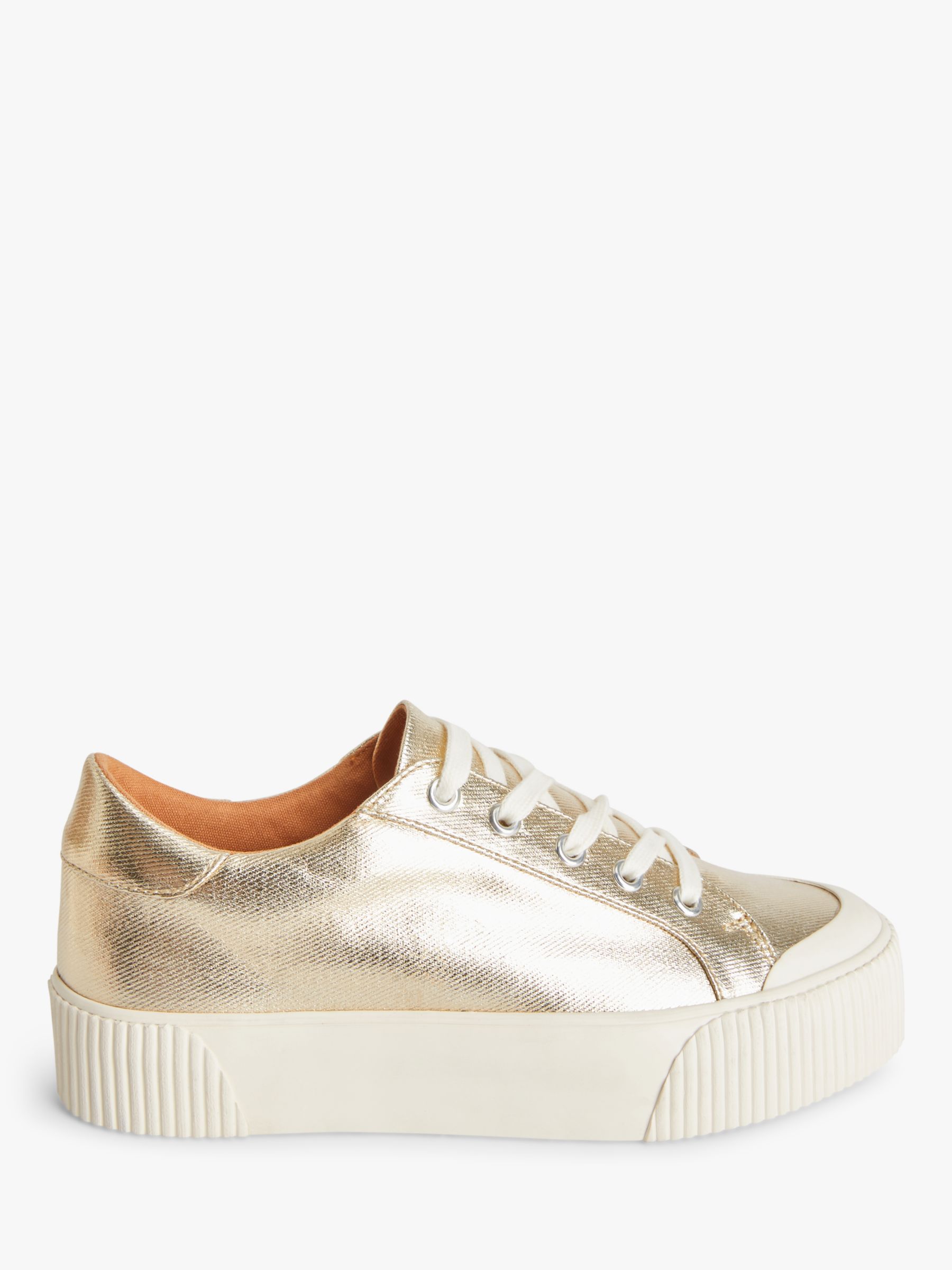 AND/OR Eloisa Flatform Metallic Lace Up Trainers, Gold, 3