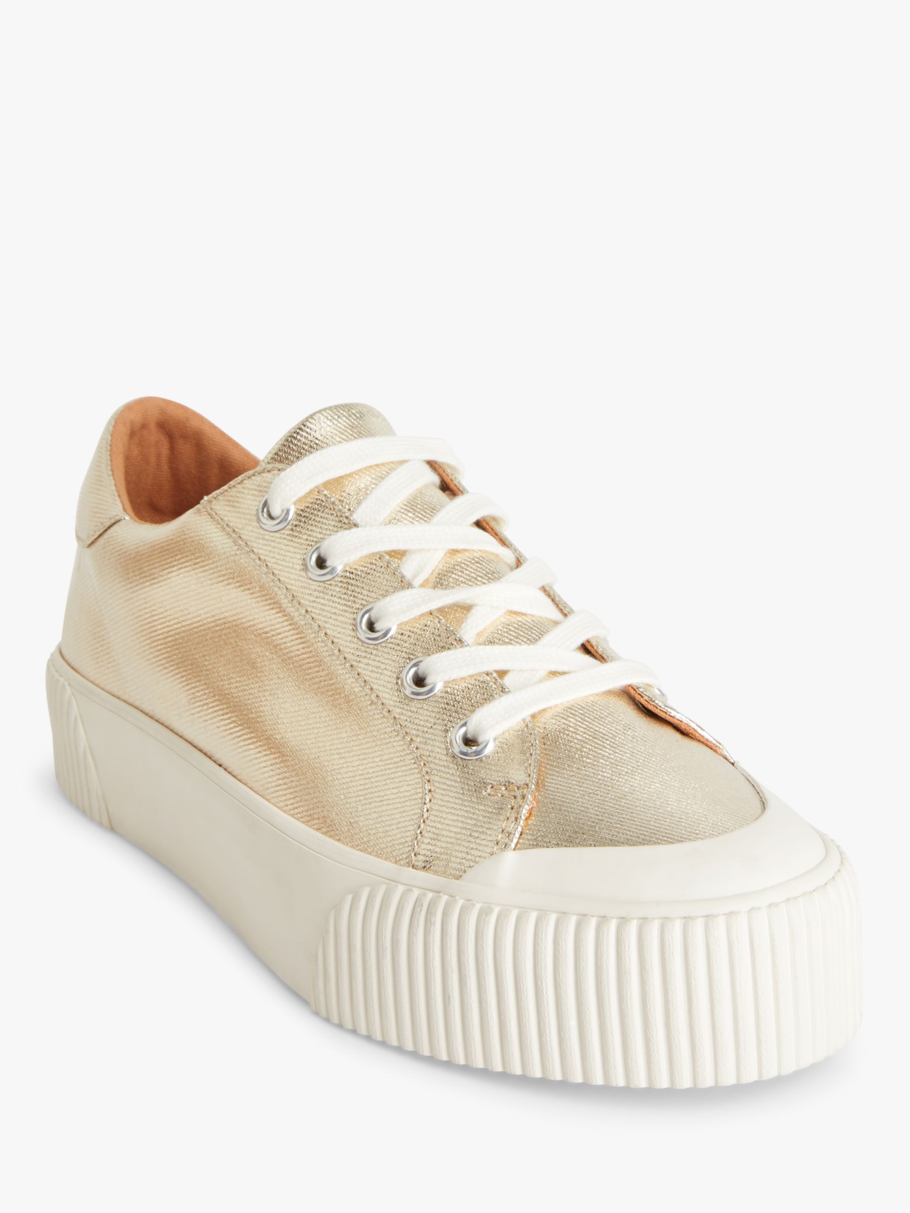 AND/OR Eloisa Flatform Metallic Lace Up Trainers, Gold, 3