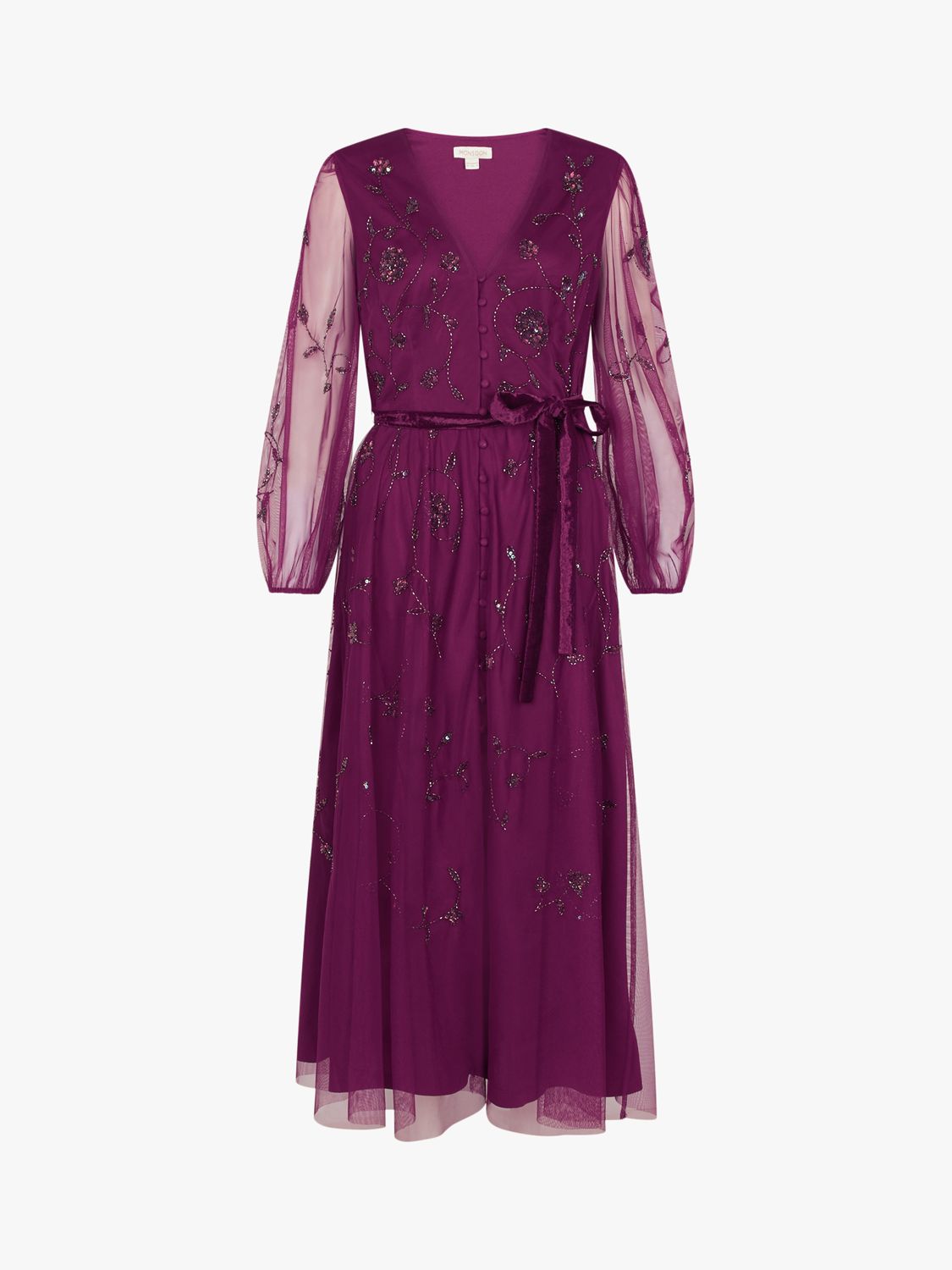 Monsoon Eva Embellished Midi Dress, Plum