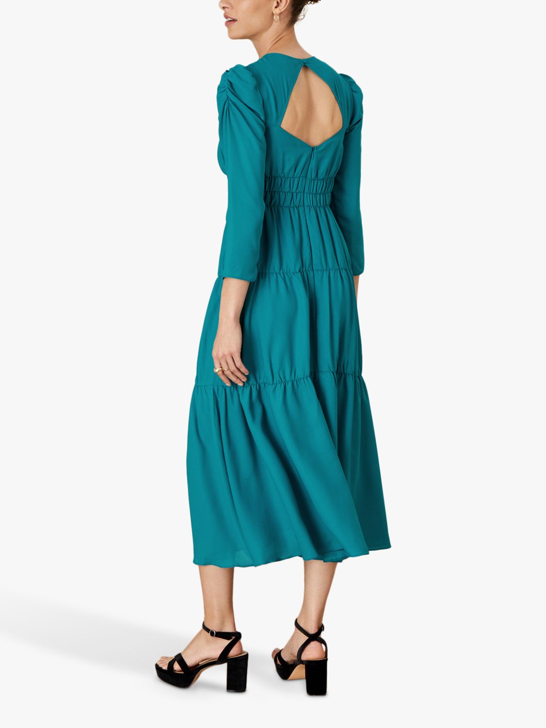 Monsoon Penny Ruched Midi Dress, Teal, 8