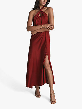 Reiss Lorena Halterneck Satin Maxi Dress, Dark Red