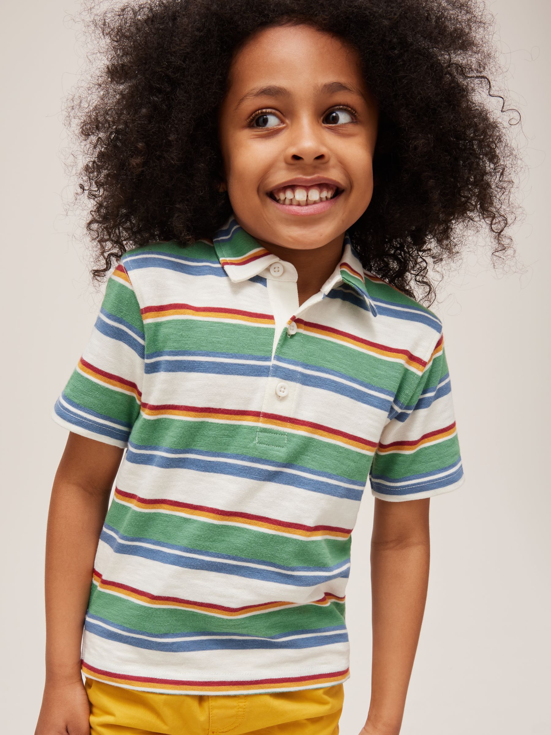 John Lewis Kids' Multi Stripe Polo Shirt, Green/Multi