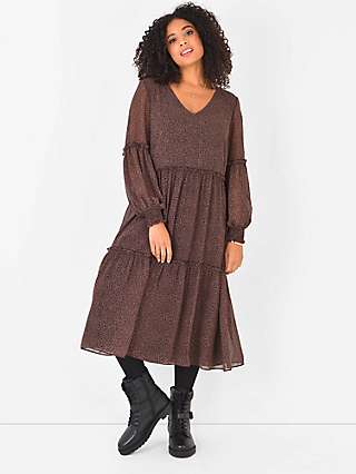 Live Unlimited Curve Animal Print Tiered Dress, Brown