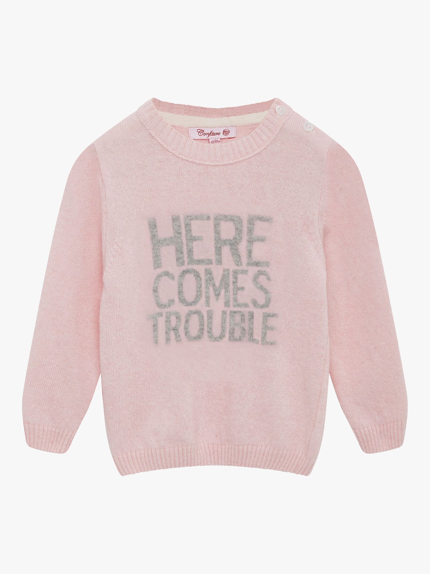 Trotters Baby 'Here Comes Trouble' Cashmere Blend Jumper, Pale Pink at ...