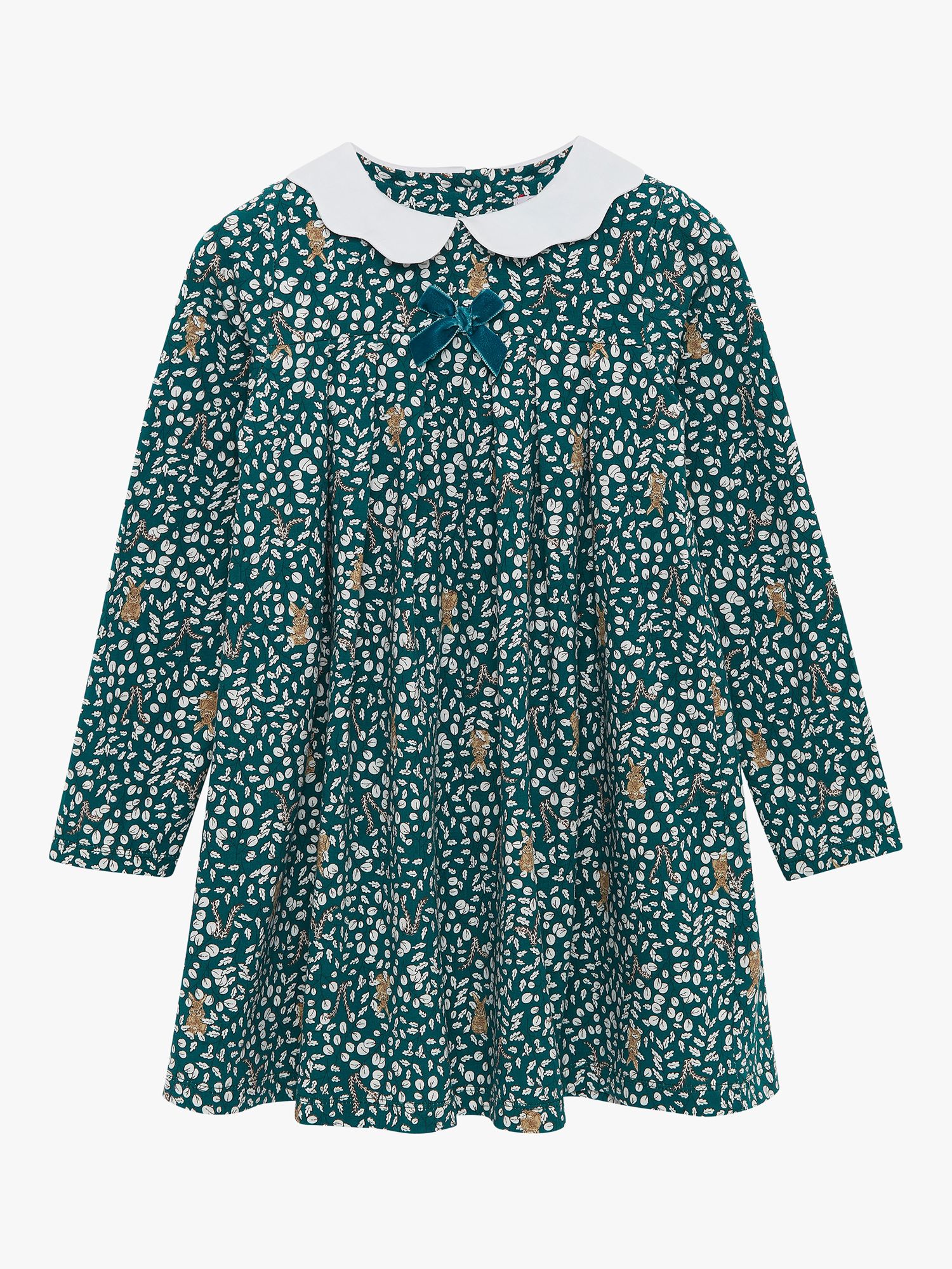 Trotters Kids' Woodland Bunny Print Dress, Forest Green at John Lewis ...