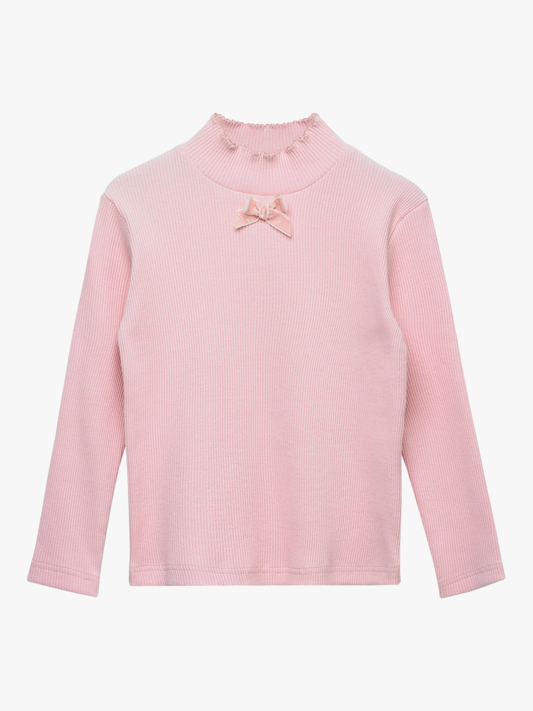 Trotters Kids' Grace Bow Stretch Cotton Top, Dusty Pink at John Lewis ...