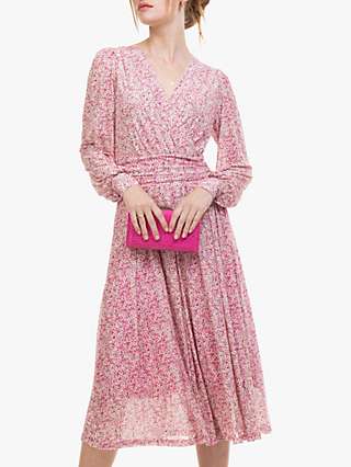Jolie Moi Vanessa Ditsy Floral Print Puff Sleeve Midi Dress, Pink