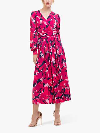 Jolie Moi Vivian Abstract Print Wrap Front Midi Dress, Pink