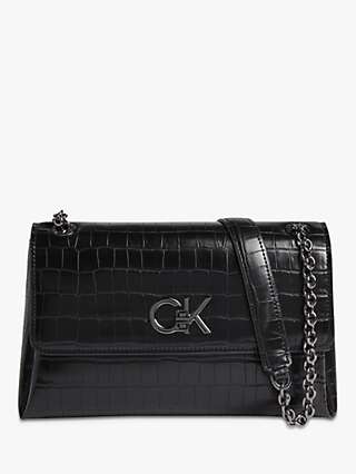 Calvin Klein Re-Lock Croc Effect Cross Body Bag, CK Black