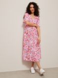John Lewis & Partners Watercolour Floral Tea Dress, Pink