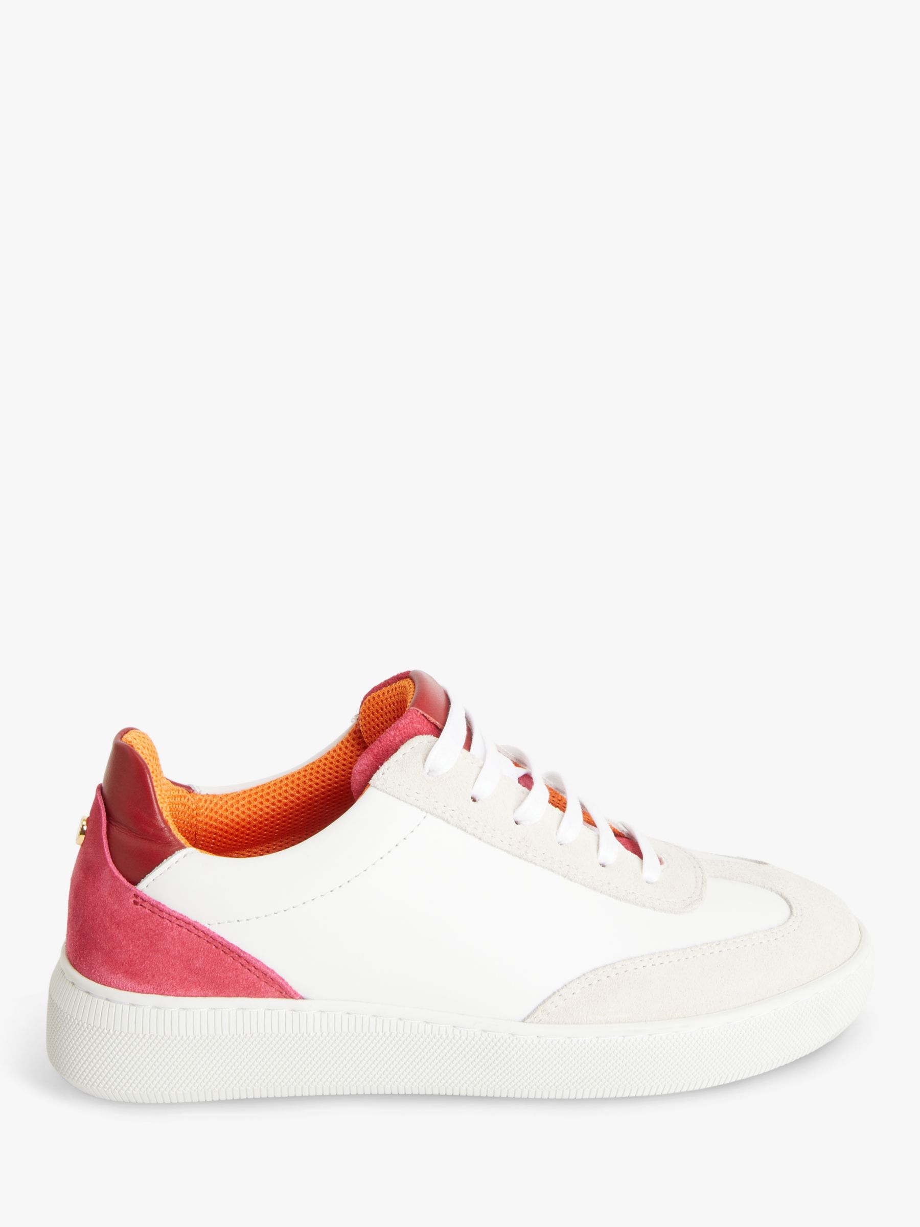 John Lewis Fern Leather Trainers, White/Pink