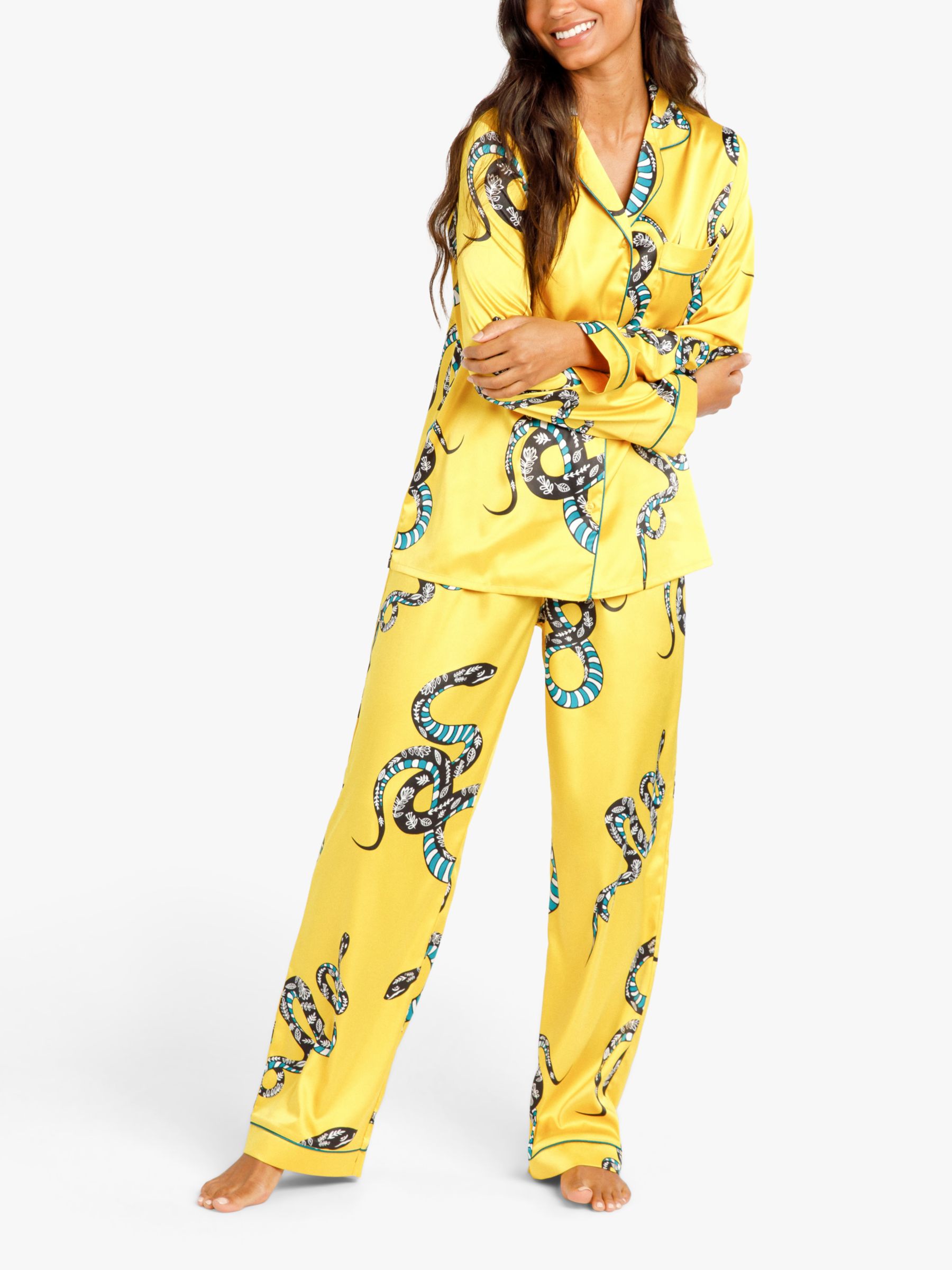 Chelsea Peers Luxe Mystic Serpent Print Pyjama Set, Mustard at John Lewis &  Partners