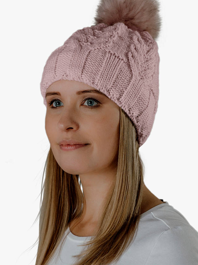 HotSquash Wool Blend Pom Pom Beanie Hat, Carnation Pink
