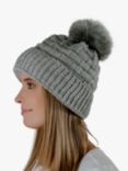 HotSquash Wool Blend Pom Pom Beanie Hat, Winter Frost Grey