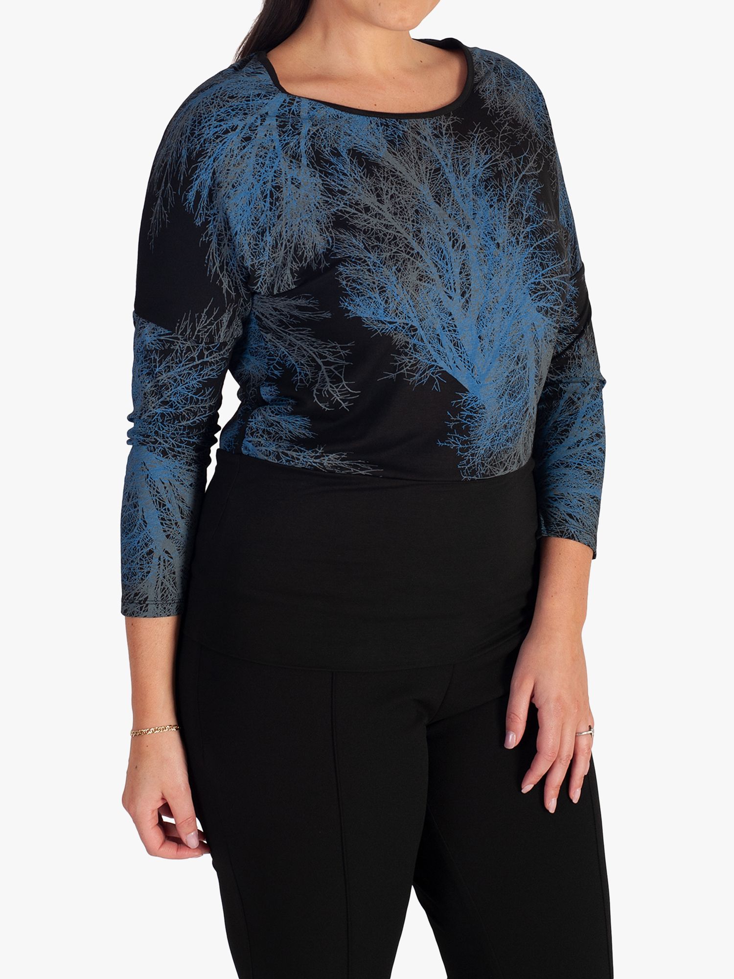 chesca Tree Print Long Sleeved Top, Black/Blue, 14-16